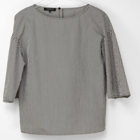 Lafayette 148 Gwendolyn Blouse 100% Cotton Chatham Stripe Black White Size Small - Picture 2 of 6